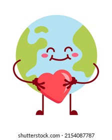 Cartoon planet earth character with heart. Vector illustration