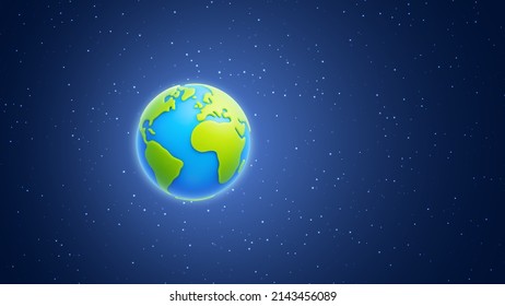 Cartoon planet Earth floating alone in outer space on stars background with place for your text. International Mother Earth Day banner or poster. Happy Earth Day conceptual vector background