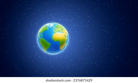 Cartoon planet Earth floating alone in outer space on starry background. Happy Earth day, save green planet, ecology, nature and environment conservation concept. Vector illustration