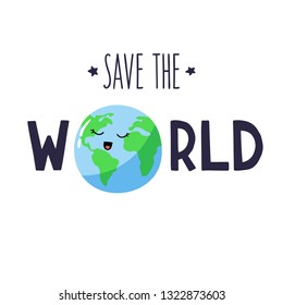 Cartoon planet Earth with letters. Vector template.