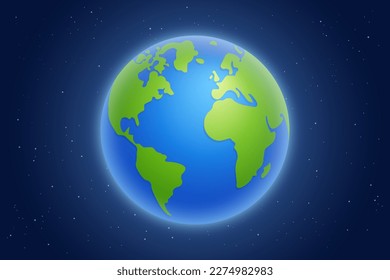 Cartoon planet Earth on space stars background. International Mother Earth Day banner or poster. Happy Earth Day conceptual vector background. 10 EPS