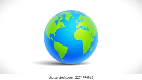 Cartoon planet Earth on a white background. Concept for Planet Earth Day or Environment Day. A bright and healthy green planet. Realistic vector illustration. 10 EPS