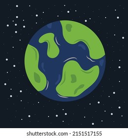 Cartoon planet earth in outer space with stars. Vector illustration.