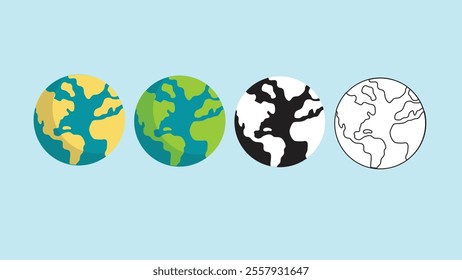 Cartoon planet earth set. Earth globe icon collection. Earth day, environment conservation concept. Save green planet vector