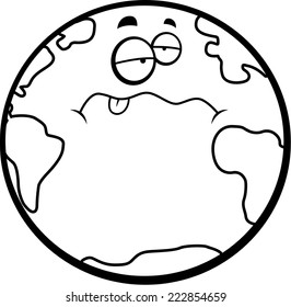 A cartoon planet Earth with a sick expression.