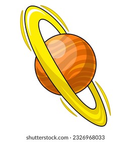 Cartoon planet Saturn of solar system. Planet isolated on white background. Vector illustration on space theme. Picture perfect for education kids.