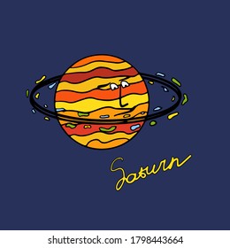 
Cartoon planet saturn, vector printable illustration