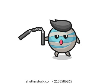 dibujos animados del planeta usando nunchaku, diseño lindo