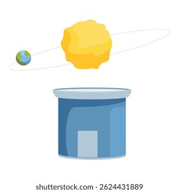 Cartoon planetarium building with earth orbiting the sun