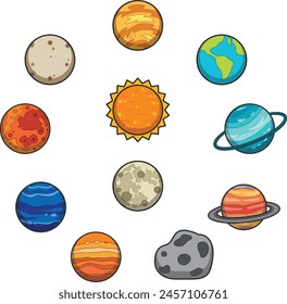 Cartoon planets icons set vector illustration