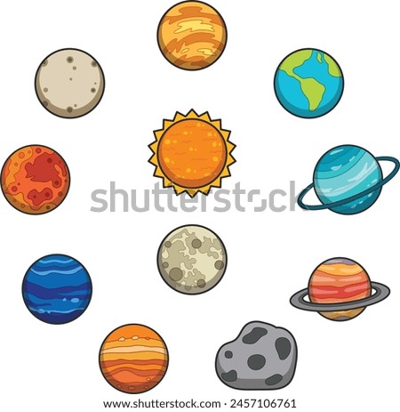 Cartoon planets icons set vector illustration