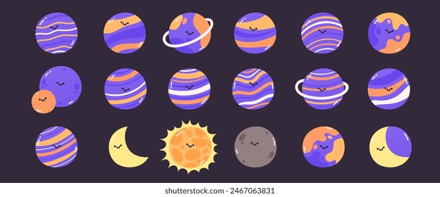 Cartoon planets, isolated on white background, vector illustration