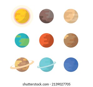 Cartoon planets set and simple solar system on white background flat vector illustration.
