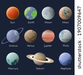 Cartoon planets set in solar system isolated on space background. Vector illustration