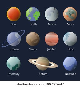 Cartoon planets set in solar system isolated on space background. Vector illustration