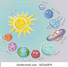 Cartoon planets. Solar system. Vector illustration.