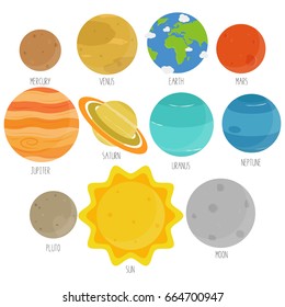 Cartoon Planets Of The Solar System In white Background