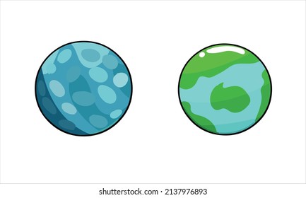 Planetas de dibujos animados conjunto de iconos vectoriales. Planeta similar al de Ball	