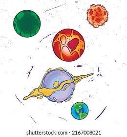 Cartoon Planets whit Doted Stars Backgrond. Vector EPS10