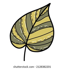 Hoja de la planta de dibujos animados en ilustración vectorial de estilo doodle, de estilo dibujado a mano, aislada en fondo blanco