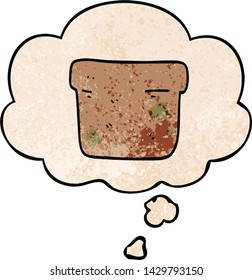 cartoon plant pot with thought bubble in grunge texture style