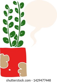 planta de caricatura con burbuja de habla en estilo retro