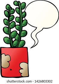 Cartoon-Pflanze mit Sprachblase in glattem Farbverlauf-Stil