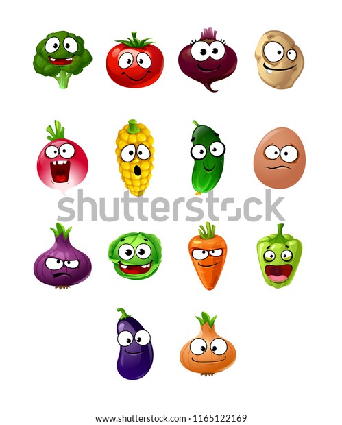 Cartoon Plant Symbols Vegetable Emoticons Different Stock Vector ...