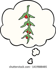planta de caricatura con burbuja de pensamiento