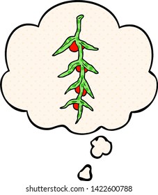 cartoon plant with thought bubble in comic book style