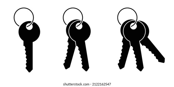 Cartoon Plastic Bunch Keyring And Empty Label For Hotel, Work, Home Or House. Bunch Key. Cartoon Cylinder Key Icon Or Symbol. Door Keys. Login Or Password. Web And Computer Icon. Old Business Concept.