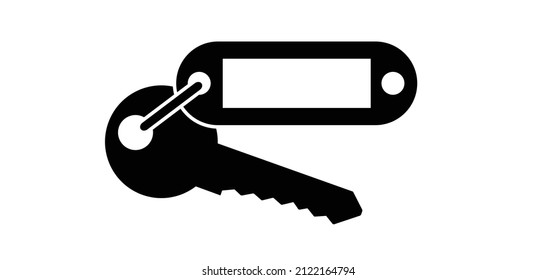 Cartoon plastic bunch keyring and empty label for hotel, work, home or house. bunch key. Cartoon cylinder key icon or symbol. Door keys. Login or password. Web and computer icon. Old business concept.