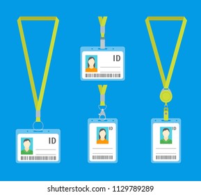 Cartoon Plastic Id Cards Set Badge Identity Name for Business Concept Flat Design Style. Vector illustration of Identification Card