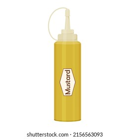 Cartoon plastic jar with mustard. Bottle with cheese sauce. Plastic pack. Vector jar isolated on a white background for app, games, banner, menu fast food restaurants.