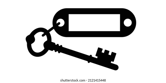 Cartoon Plastic Keyring And Label. Empty Label For Hotel, Work, Home Or House. Bunch Key. Cartoon Cylinder Key Icon Or Symbol. Door Keys. Login Or Password. Web And Computer Icon. Old Business Concept