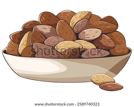 Cartoon Plate of Almond Nuts Vector Icon for Web Design