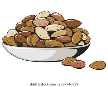 Cartoon Plate of Almond Nuts Web and App Design Icon
