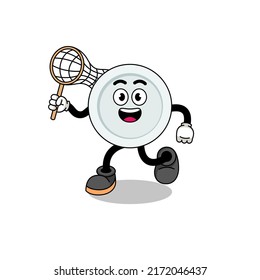 Cartoon of plate catching a butterfly , character design