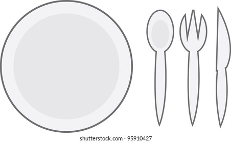 Cartoon plate with spoon, fork and knife