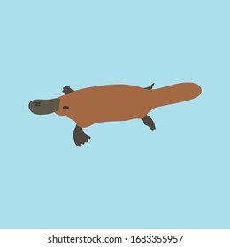 Cartoon platypus. Cute Cartoon platypus, Vector illustration on a blue background. Drawing for children.