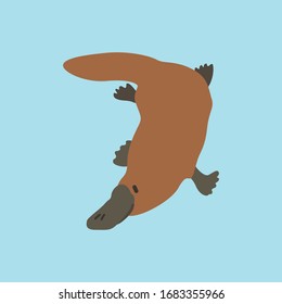 Cartoon platypus. Cute Cartoon platypus, Vector illustration on a blue background. Drawing for children.