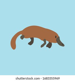 Cartoon platypus. Cute Cartoon platypus, Vector illustration on a blue background. Drawing for children.