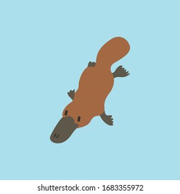 Cartoon platypus. Cute Cartoon platypus, Vector illustration on a blue background. Drawing for children.