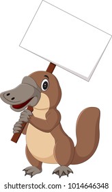 Cartoon platypus holding blank sign