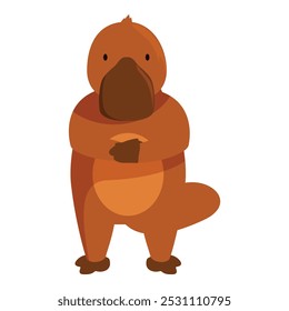 Cartoon platypus standing with crossed arms, a semi aquatic egg laying mammal