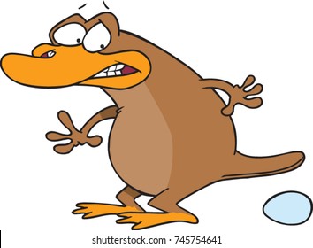 Cartoon Platypus That Is Surprised To Have Laid An Egg