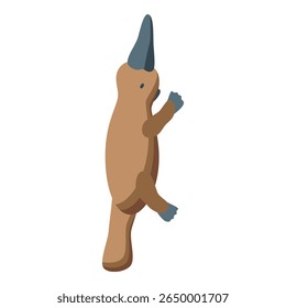 Ornitorrinco de desenhos animados andando em pé, mostrando seus pés teias e pato como bico