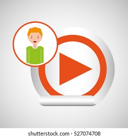 cartoon play button guy design vector illustration eps 10