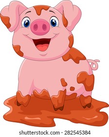 Cartoon play pig slurry. vector
