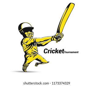 Cartoon of player playing cricket, bat and wicket, uniform, cap, vector illustration